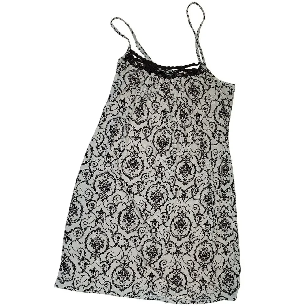 Damask Intimates Babydoll Nightgown Women's Small Black Lace Silky Slip Chemise